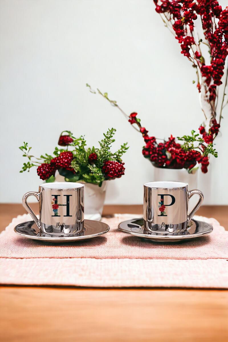 Anneye Ev Hediyesi İkili Gold Silver Türk Kahvesi Fincan Takımı