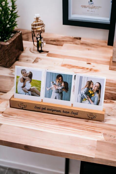 Anneye Hediye 3 Fotoğraflı Ahşap Stand