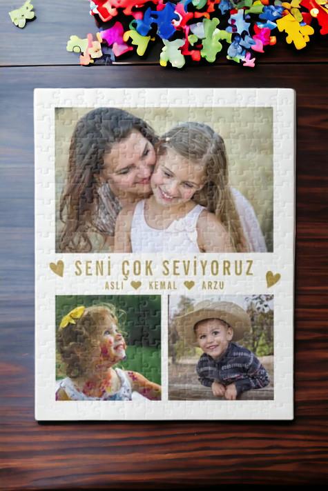 Anneye Hediye 3 Fotoğraflı Kolaj Tasarım Dikdörtgen Puzzle