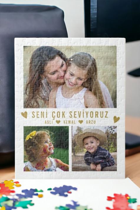 Anneye Hediye 3 Fotoğraflı Kolaj Tasarım Dikdörtgen Puzzle
