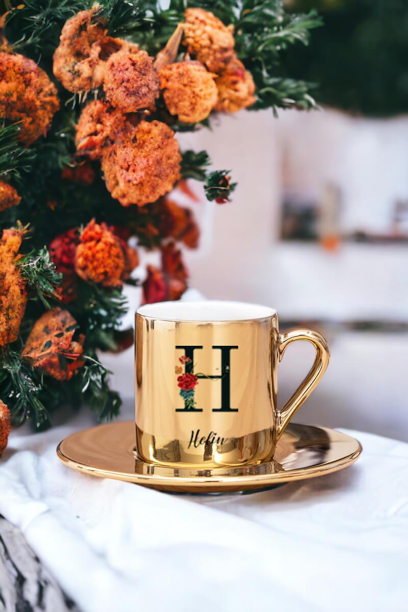 Anneye Hediye Baş Harfli ve İsimli Gold - Silver Türk Kahvesi