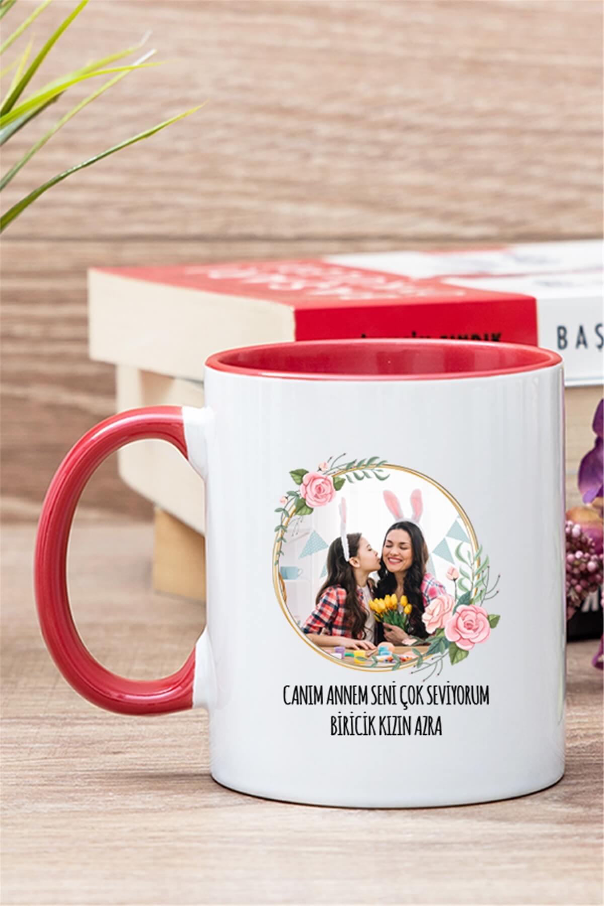 Anneye Hediye Fotoğraflı İçi Renkli Kupa Bardak