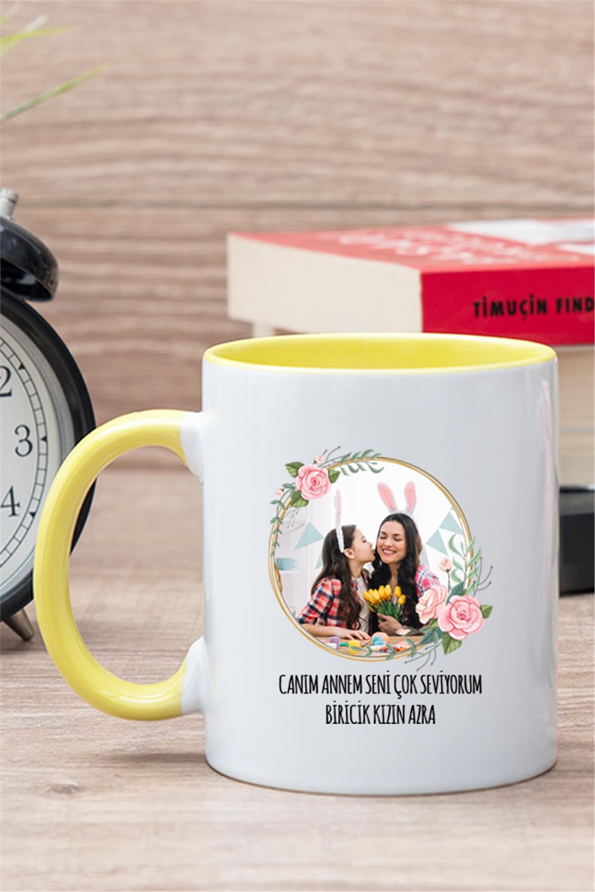 Anneye Hediye Fotoğraflı İçi Renkli Kupa Bardak