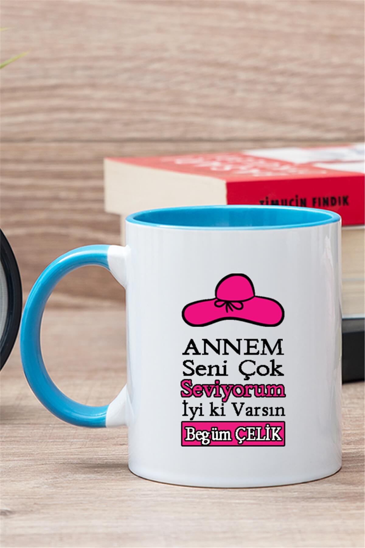 Anneye Hediye İsimli İçi Renkli Kupa Bardak
