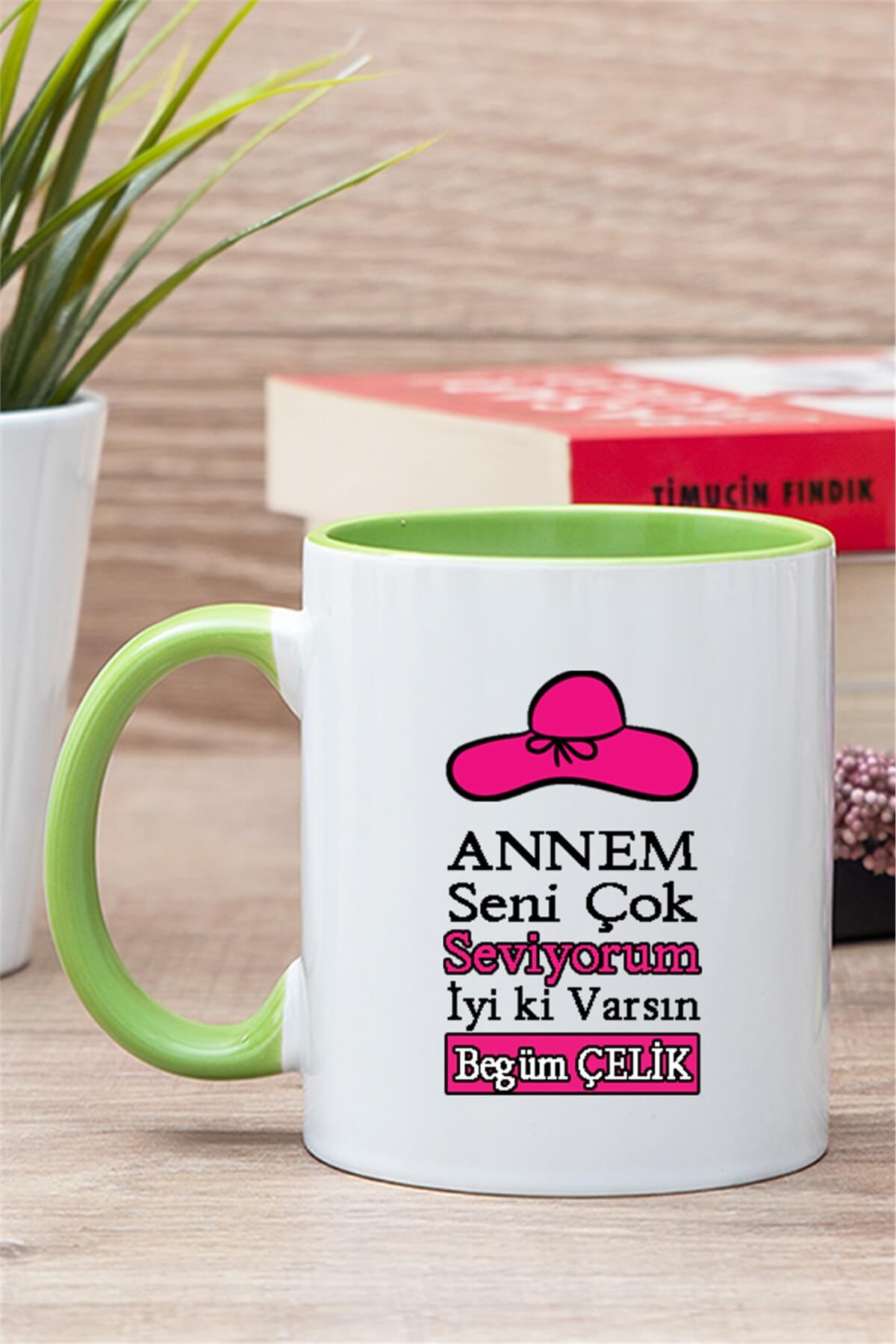 Anneye Hediye İsimli İçi Renkli Kupa Bardak
