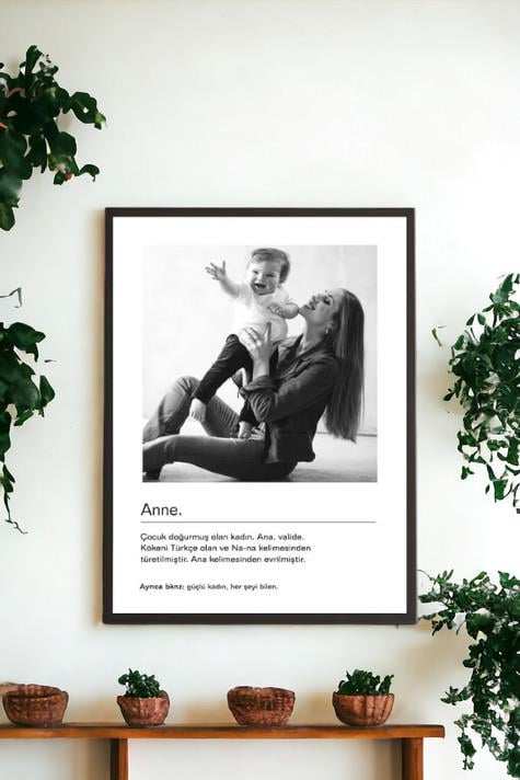 Anneye Hediye Siyah Beyaz Tasarım Kelime Anlamlı Hediye Çerçeve
