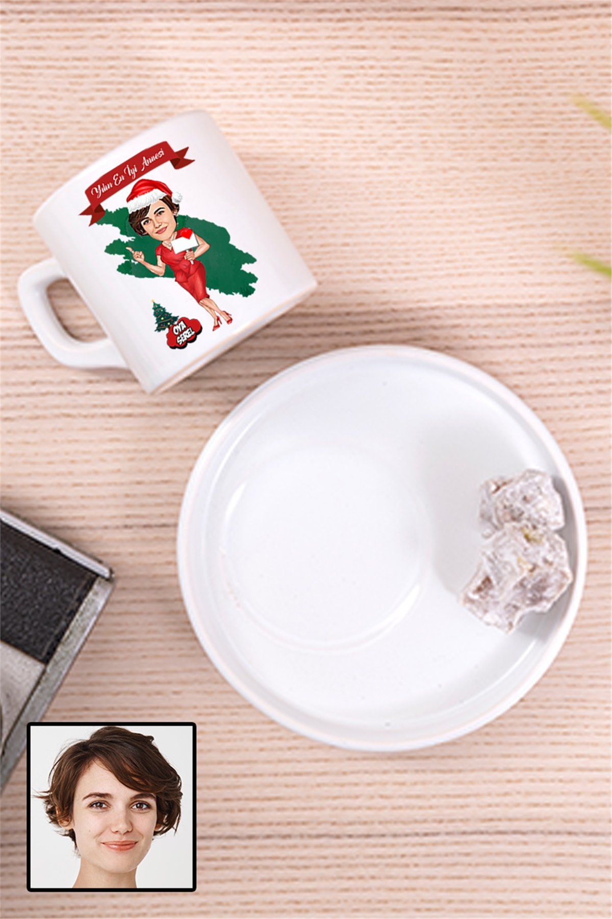 Anneye Yeni Yıl Hediyesi Karikatürlü Concept Türk Kahvesi Fincanı