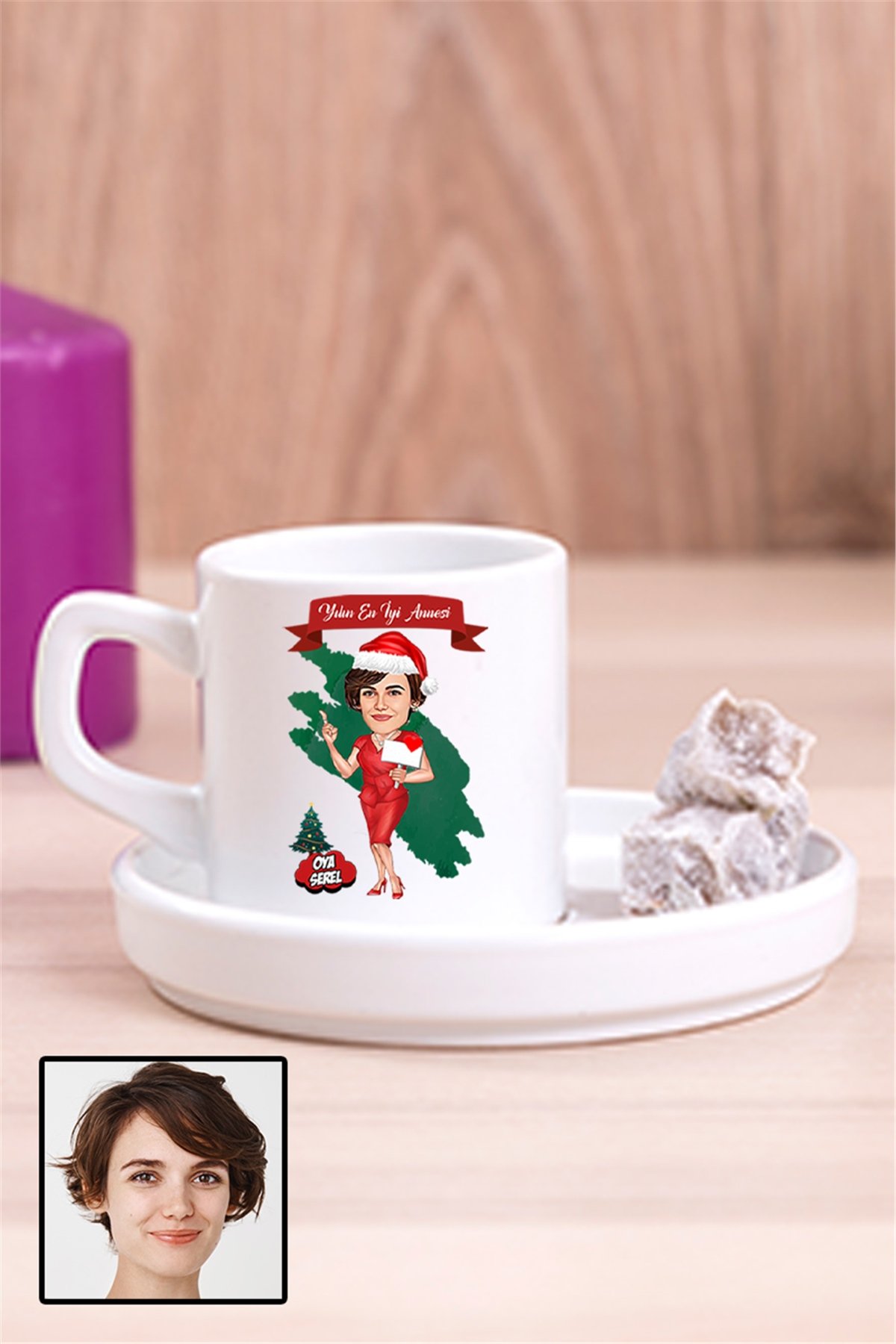 Anneye Yeni Yıl Hediyesi Karikatürlü Concept Türk Kahvesi Fincanı