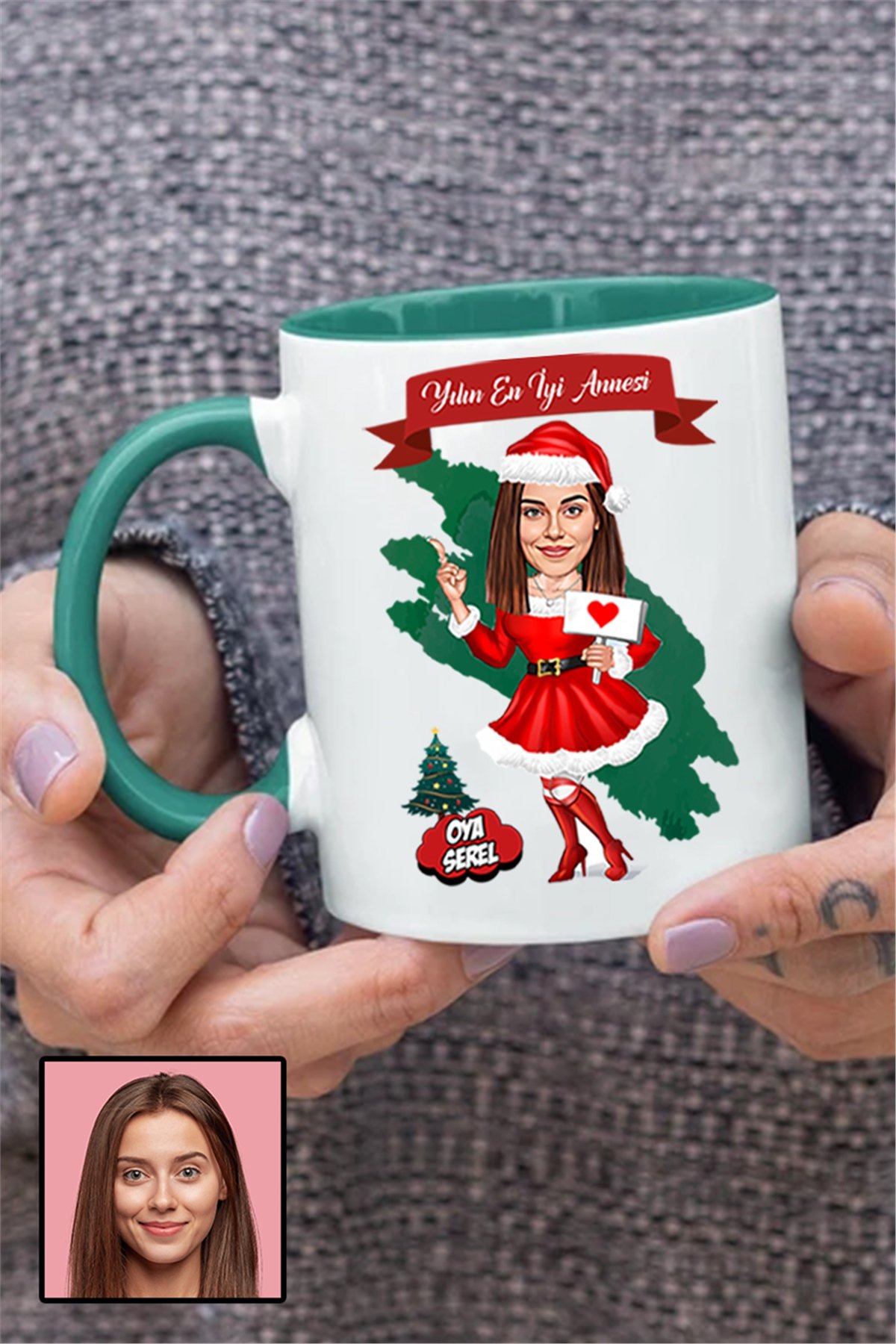 Anneye Yılbaşı Hediyesi Karikatürlü Renkli Kupa Bardak