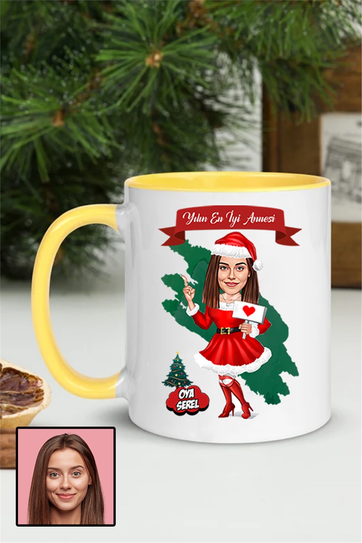 Anneye Yılbaşı Hediyesi Karikatürlü Renkli Kupa Bardak