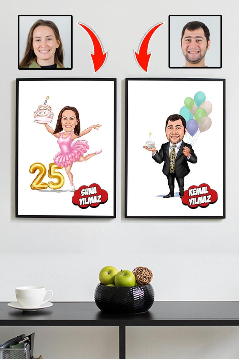 Arkadaşa Doğum Günü Hediyesi Karikatürlü Dikdörtgen Çerçeve