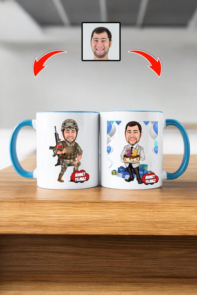Asker Eşe Doğum Günü Hediyesi Karikatürlü Kupa Bardak