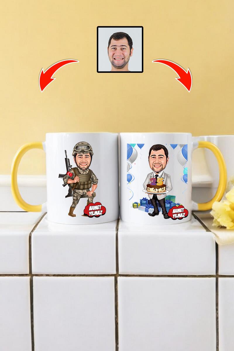 Asker Eşe Doğum Günü Hediyesi Karikatürlü Kupa Bardak