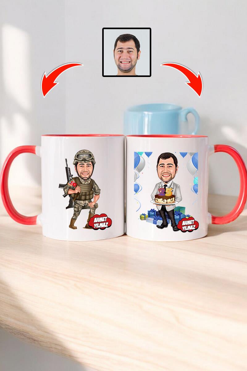 Asker Eşe Doğum Günü Hediyesi Karikatürlü Kupa Bardak