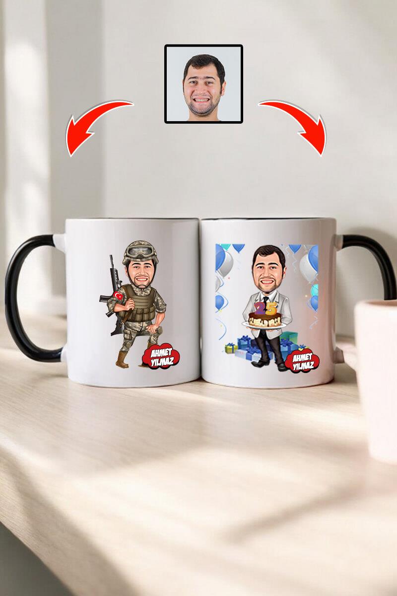 Asker Eşe Doğum Günü Hediyesi Karikatürlü Kupa Bardak