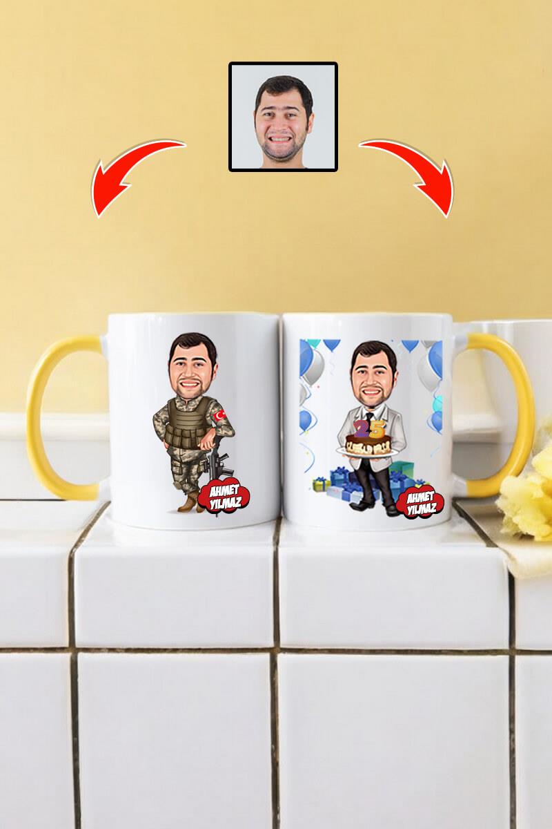 Askere Doğum Günü Hediyesi Karikatürlü Kupa Bardak