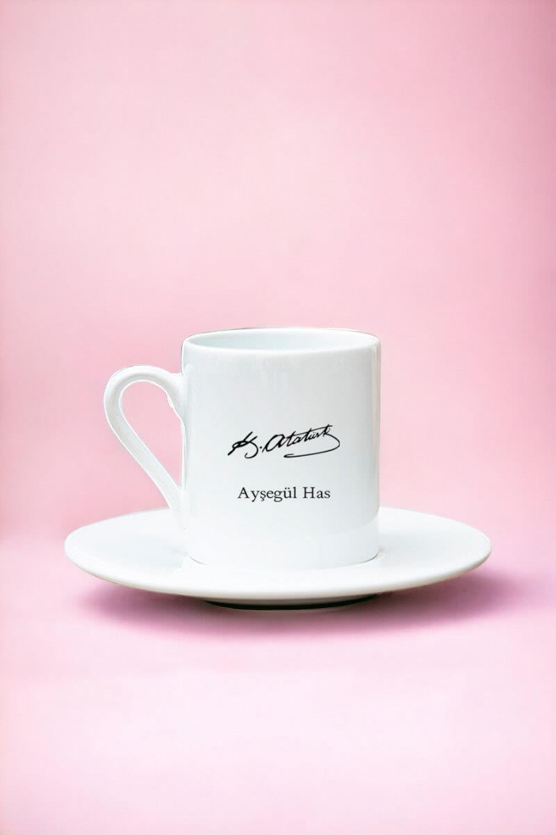 Atatürk İmzalı İsme Özel Beyaz Türk Kahvesi Fincanı