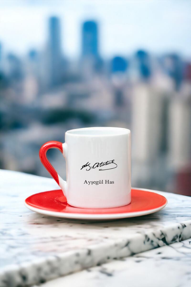 Atatürk İmzalı İsme Özel Renkli Türk Kahvesi Fincanı