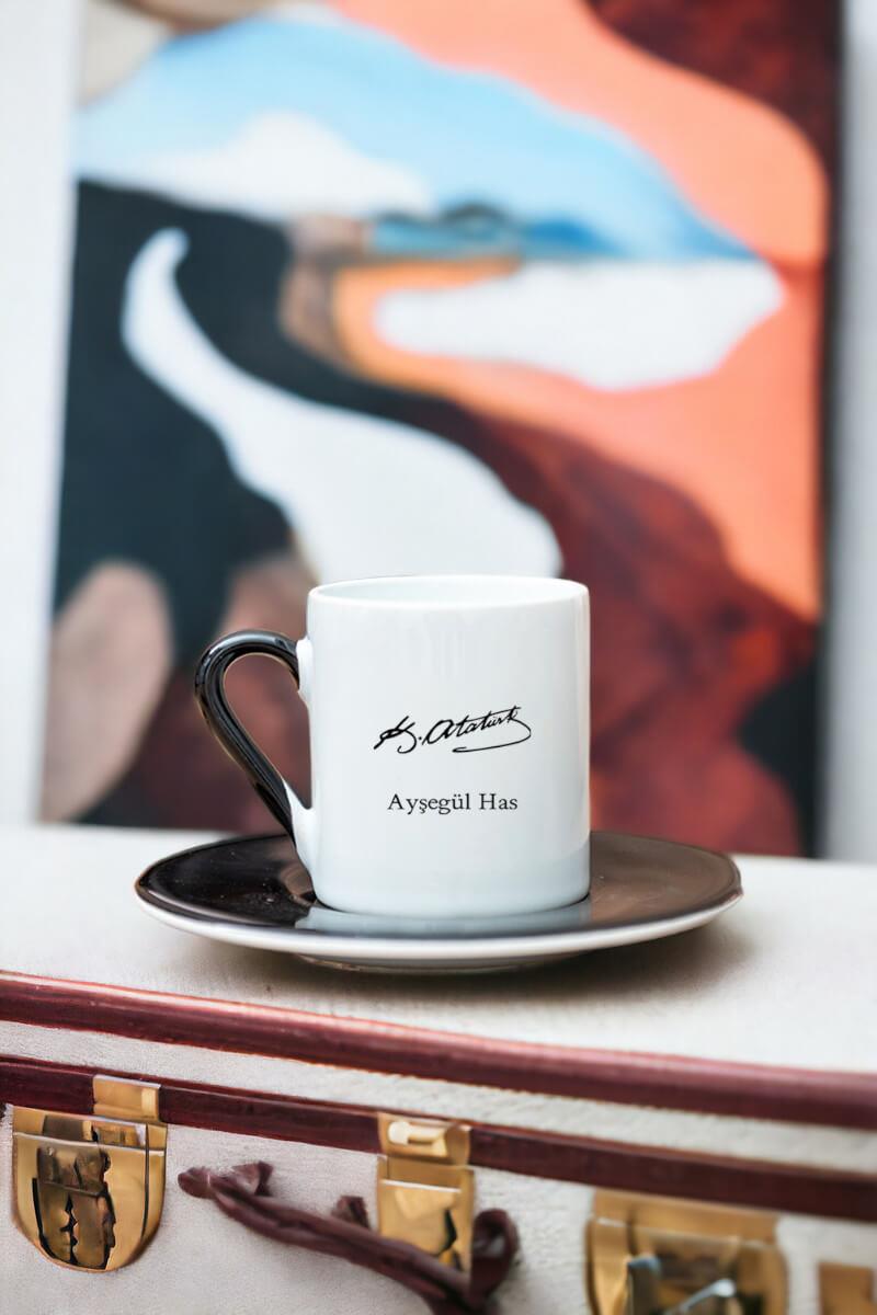 Atatürk İmzalı İsme Özel Renkli Türk Kahvesi Fincanı