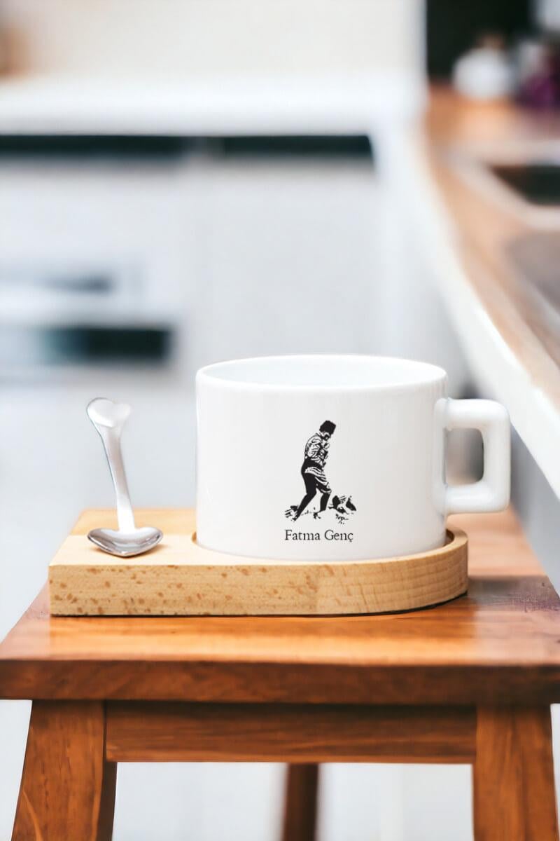 Atatürklü İsme Özel Ahşap Altlıklı Fincan
