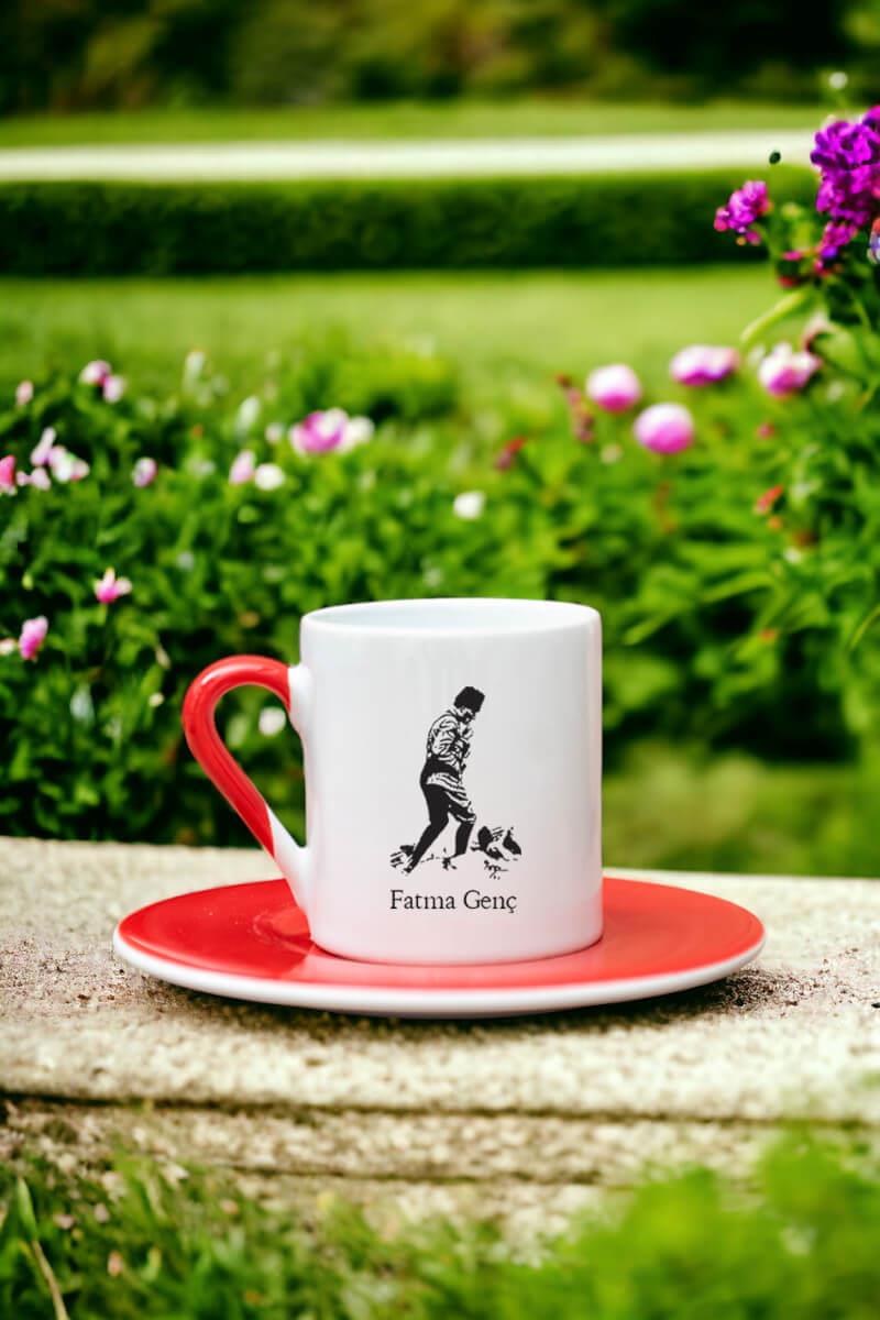 Atatürklü İsme Özel Renkli Türk Kahvesi Fincanı