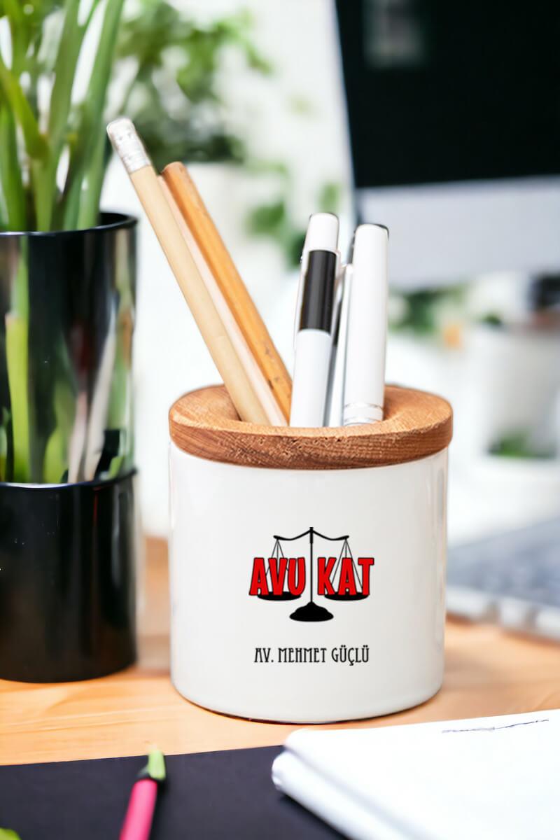 Avukat Ahşap Kapaklı Kalemlik