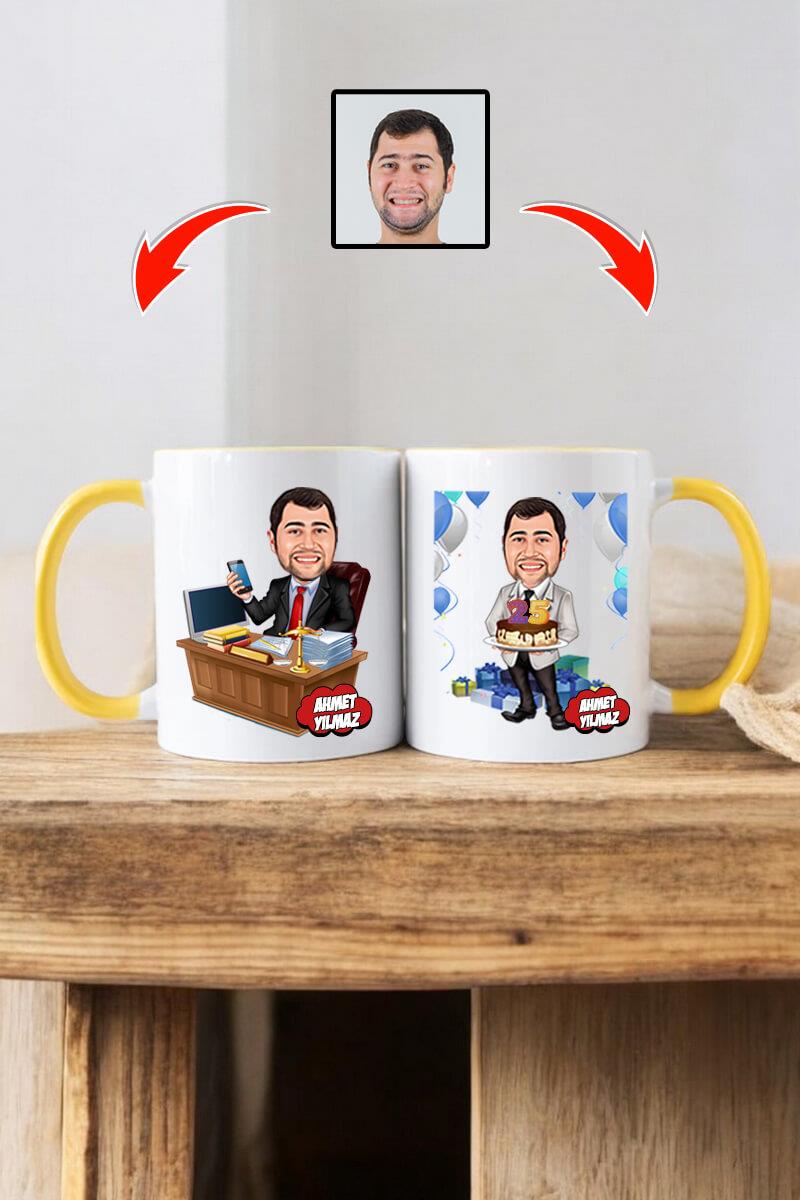 Avukata Doğum Günü Hediyesi Erkek Avukat Karikatürlü Kupa Bardak