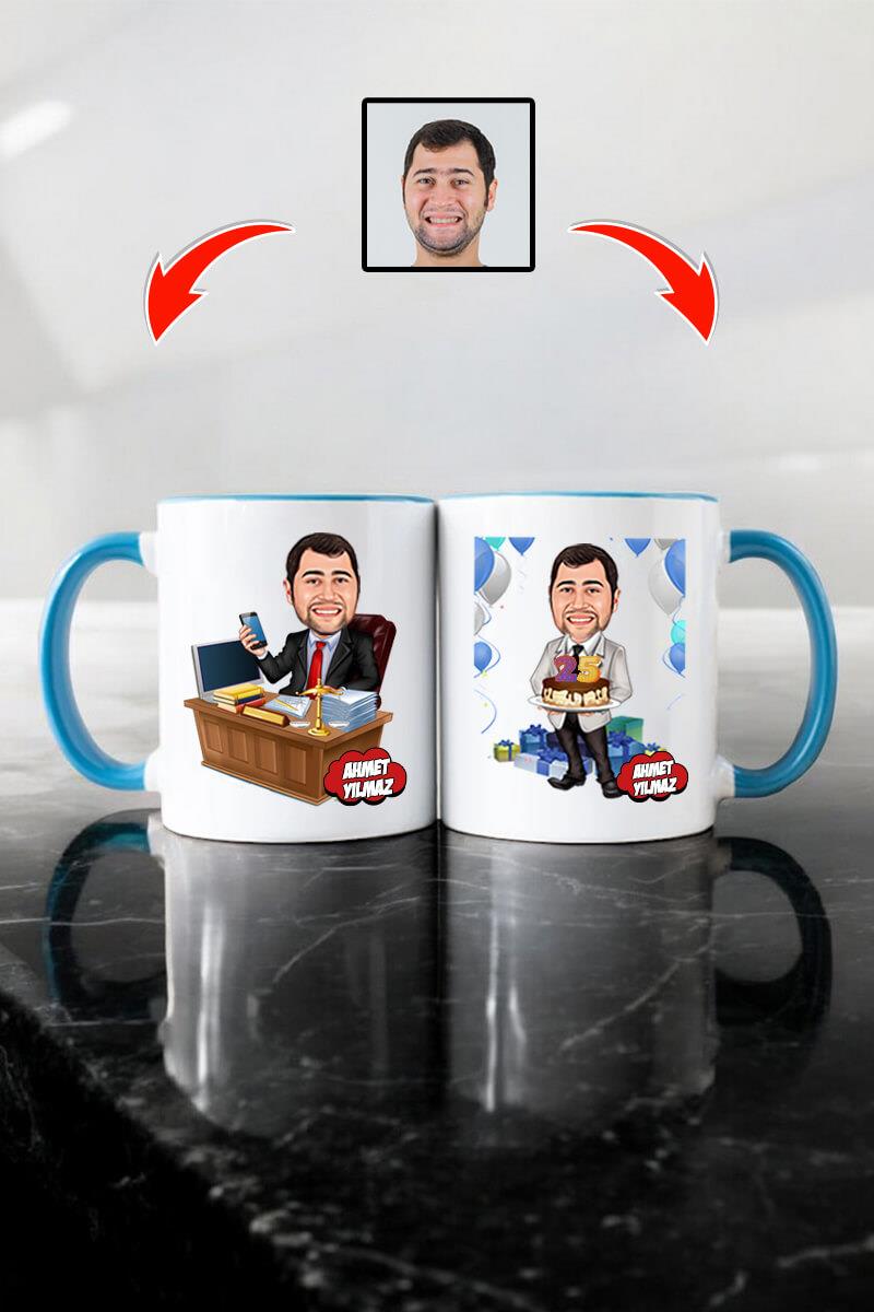 Avukata Doğum Günü Hediyesi Erkek Avukat Karikatürlü Kupa Bardak