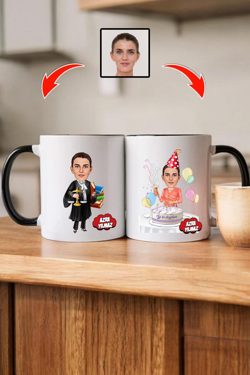 Avukata Doğum Günü Hediyesi Kadın Avukat Karikatürlü Kupa Bardak