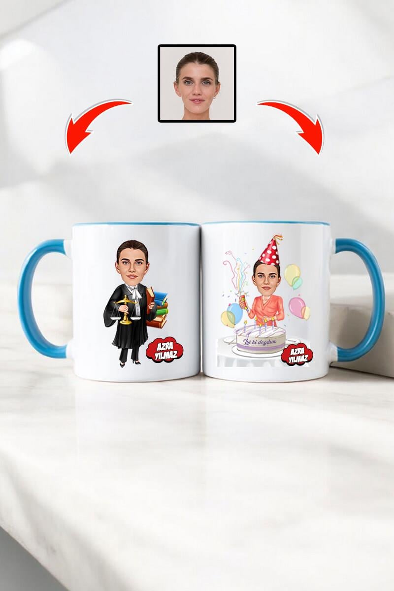 Avukata Doğum Günü Hediyesi Kadın Avukat Karikatürlü Kupa Bardak