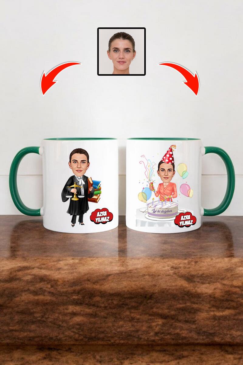 Avukata Doğum Günü Hediyesi Kadın Avukat Karikatürlü Kupa Bardak