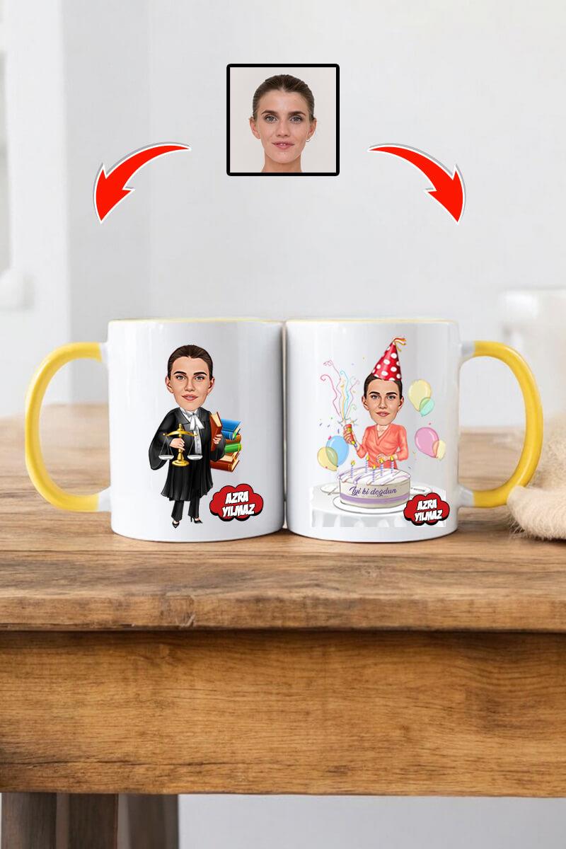 Avukata Doğum Günü Hediyesi Kadın Avukat Karikatürlü Kupa Bardak