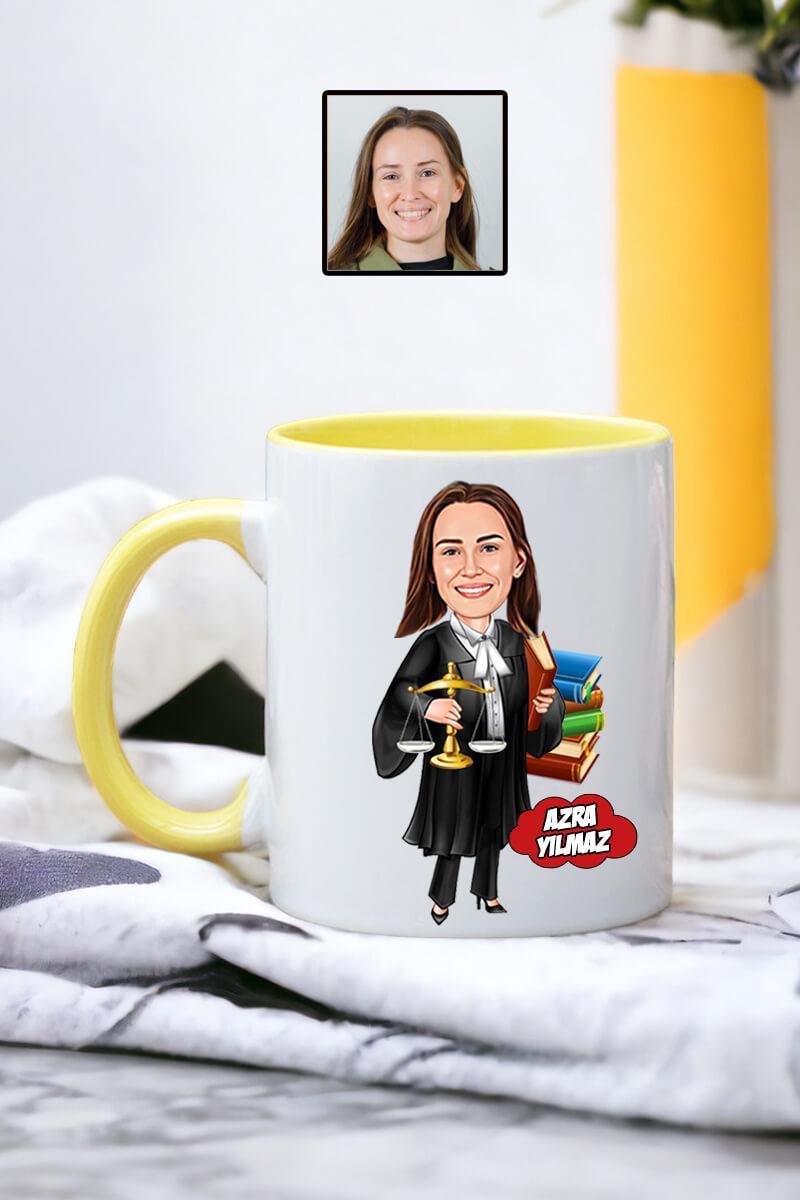 Avukata Hediye Kadın Avukat Karikatürlü Kişiye Özel Kupa Bardak