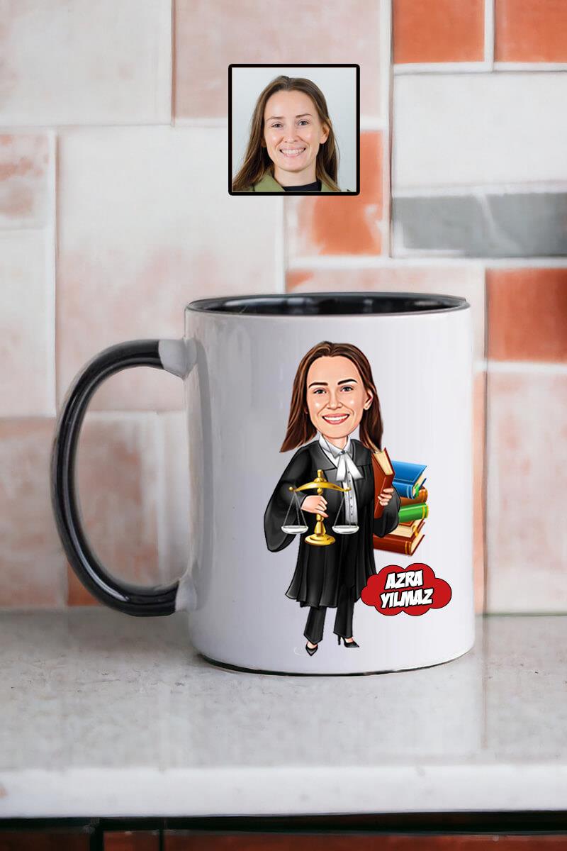 Avukata Hediye Kadın Avukat Karikatürlü Kişiye Özel Kupa Bardak