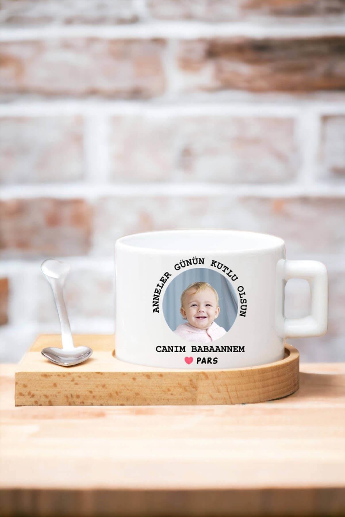 Babaanneye Anneler Günü Hediyesi Ahşap Altlıklı Fincan