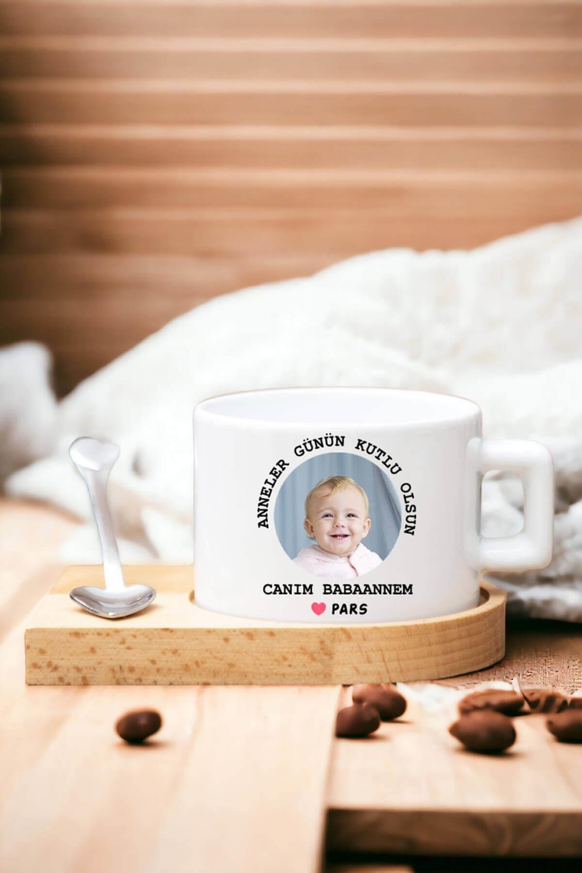 Babaanneye Anneler Günü Hediyesi Ahşap Altlıklı Fincan
