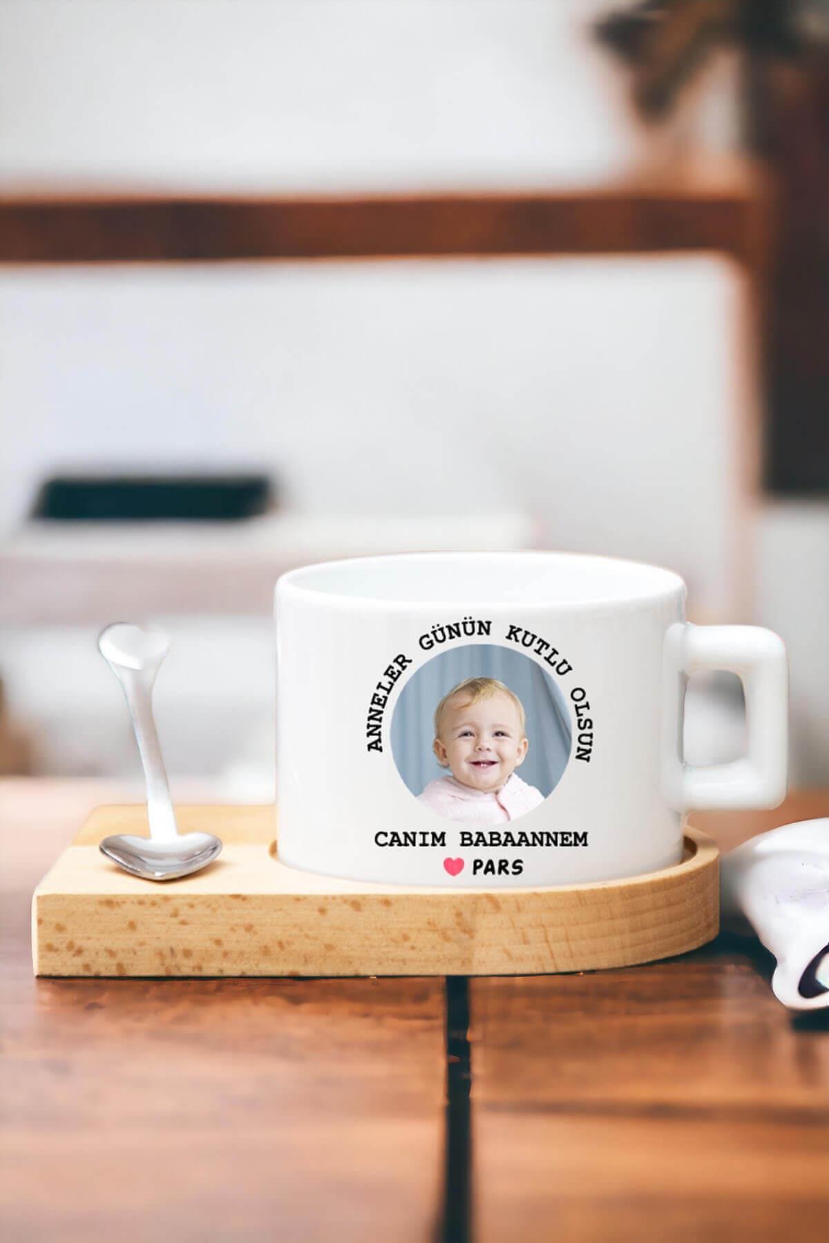Babaanneye Anneler Günü Hediyesi Ahşap Altlıklı Fincan