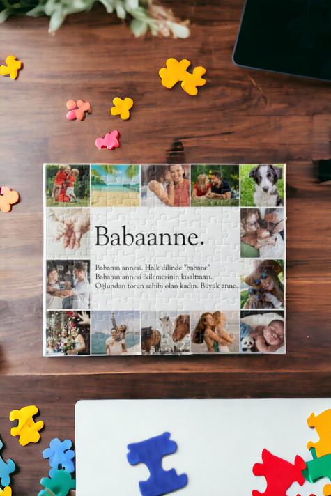 Babaanneye Hediye Fotoğraflı Kolaj Tasarım Dikdörtgen Puzzle
