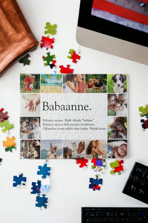 Babaanneye Hediye Fotoğraflı Kolaj Tasarım Dikdörtgen Puzzle
