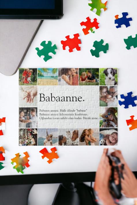 Babaanneye Hediye Fotoğraflı Kolaj Tasarım Dikdörtgen Puzzle