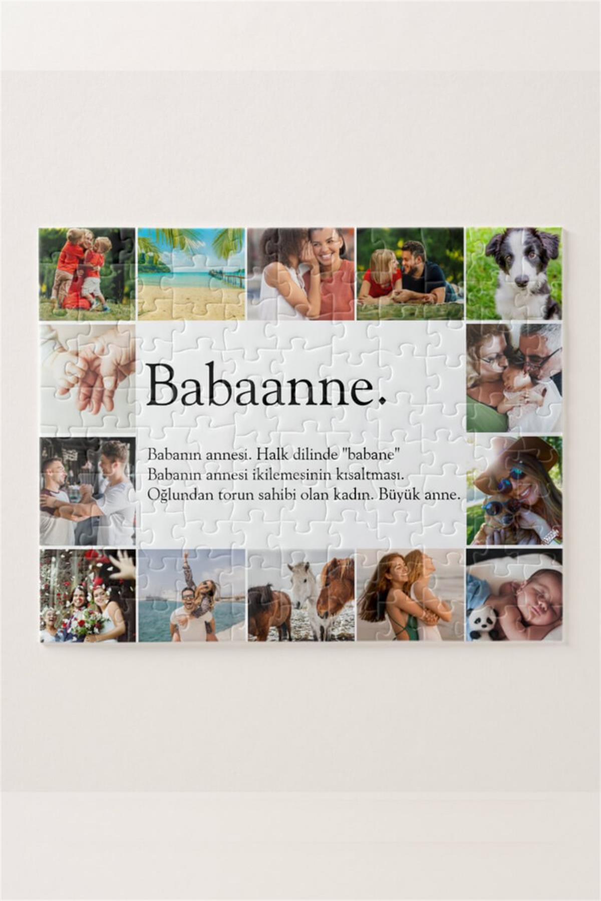 Babaanneye Hediye Fotoğraflı Kolaj Tasarım Dikdörtgen Puzzle
