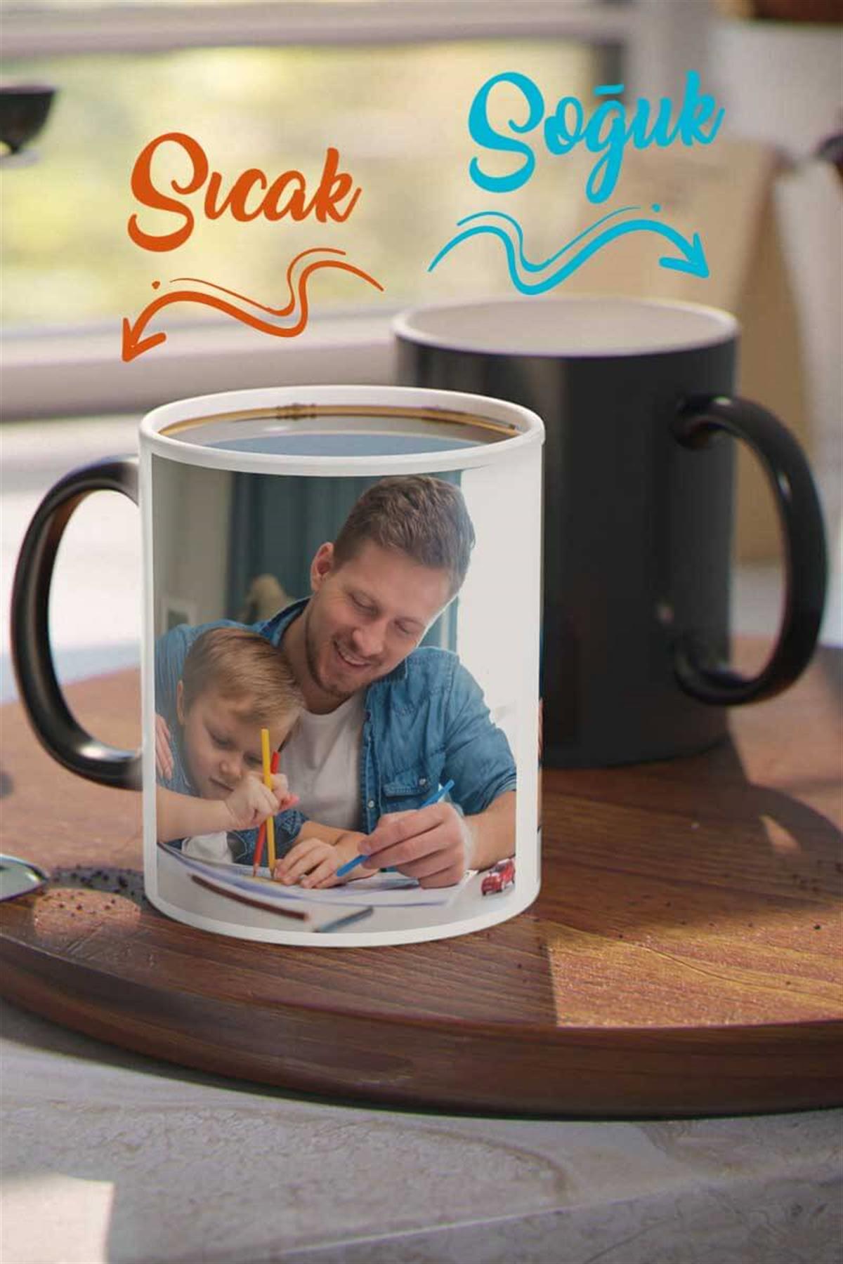 Babalar Günü Hediyesi Fotoğraf Baskılı Sihirli Kupa Bardak