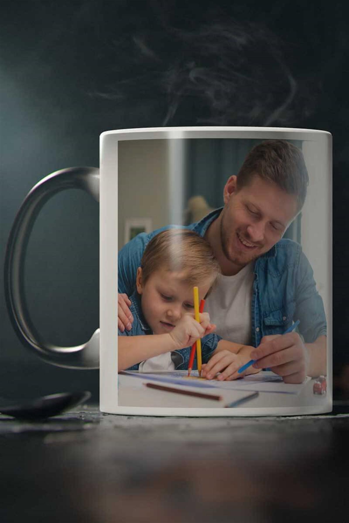 Babalar Günü Hediyesi Fotoğraf Baskılı Sihirli Kupa Bardak