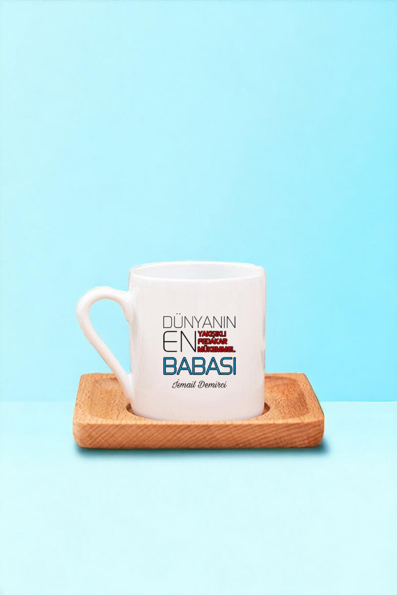 Babalar Günü Hediyesi Kişiye Özel Ahşap Altlıklı Türk Kahvesi Fincanı