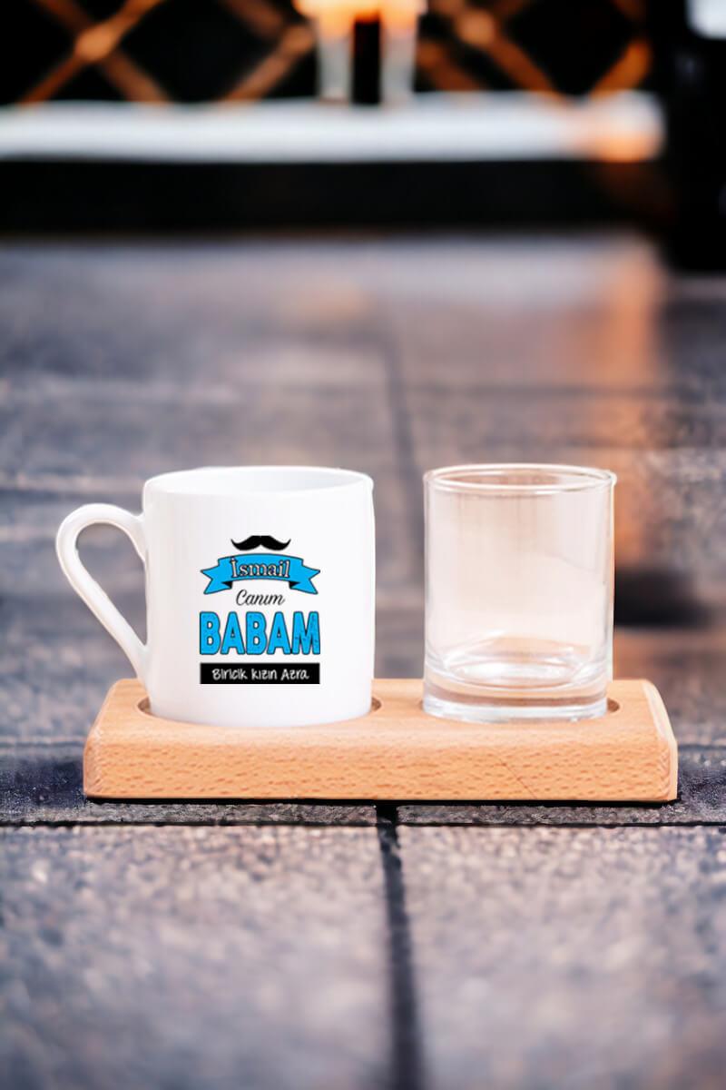Babama Babalar Günü Hediyesi Ahşap Sunumlu Türk Kahvesi Fincanı