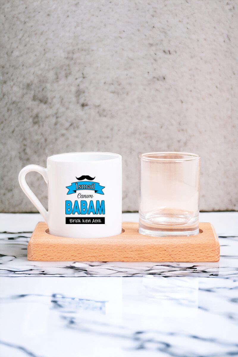 Babama Babalar Günü Hediyesi Ahşap Sunumlu Türk Kahvesi Fincanı