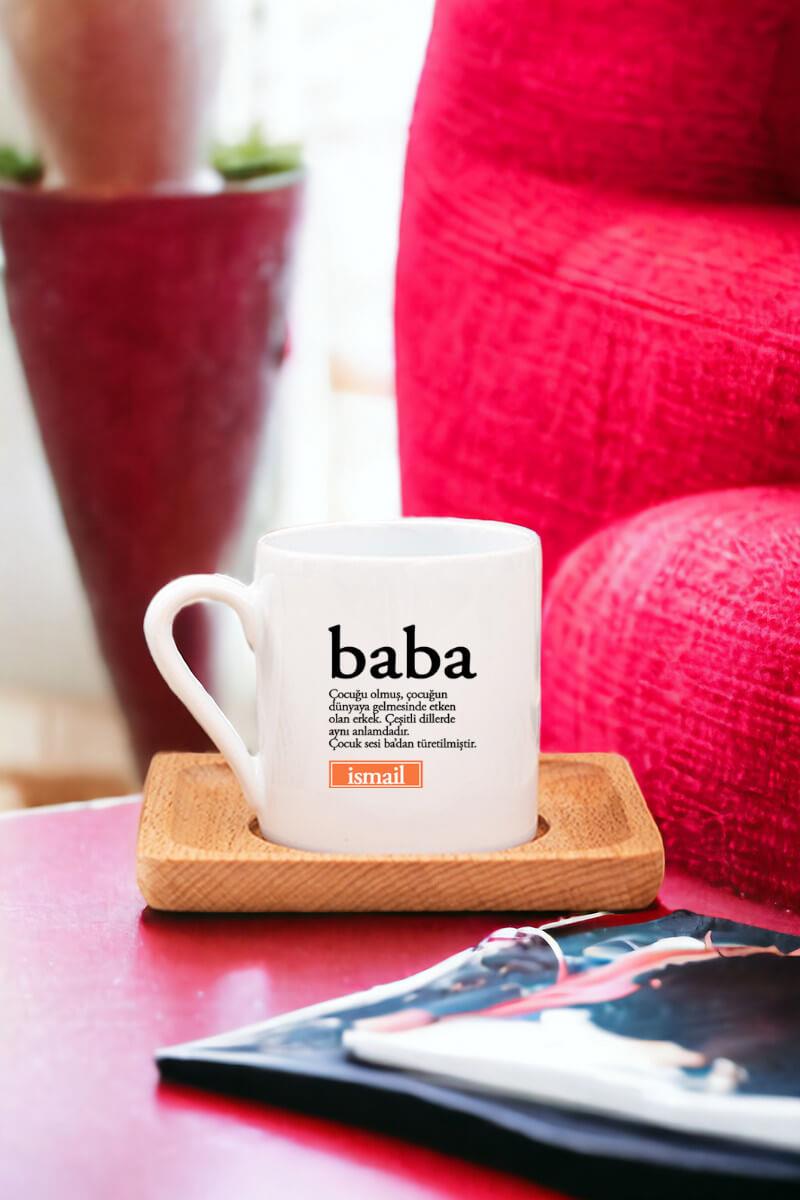 Babaya Anlamlı Babalar Günü Hediyesi Ahşap Altlıklı Türk Kahvesi Fincanı