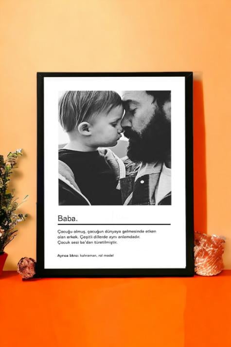 Babaya Hediye Siyah Beyaz Tasarım Kelime Anlamlı Hediyelik Çerçeve