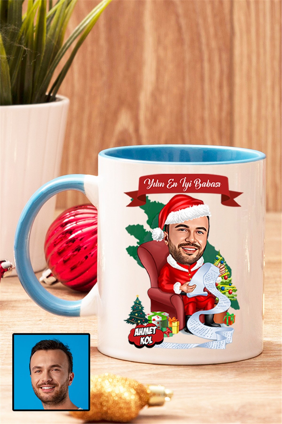 Babaya Yılbaşı Hediyesi Karikatürlü Renkli Kupa Bardak