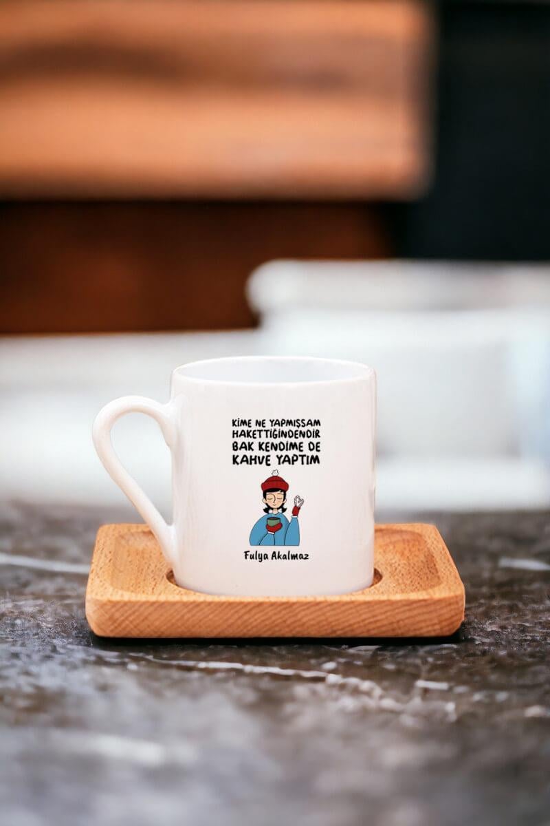 Bak Kendime De Kahve Yaptım Ahşap Altlıklı Türk Kahvesi Fincanı